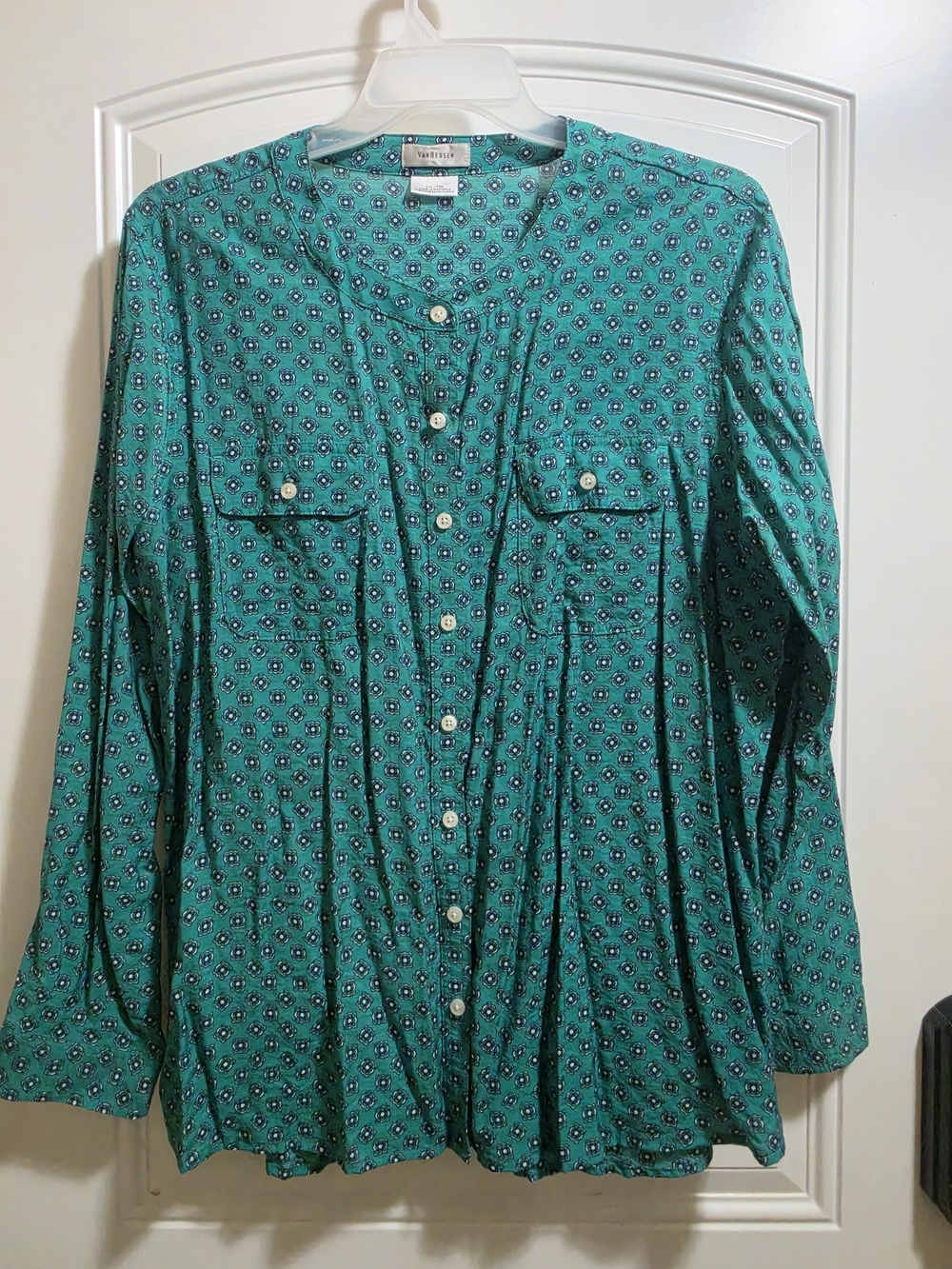Van Heusen Teal Printed Button-Down Blouse